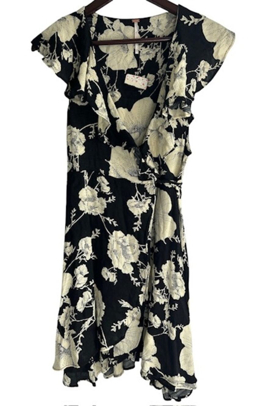Free People XS French Quarter Mini Wrap Dress Floral Print Ruffled Hem NEW